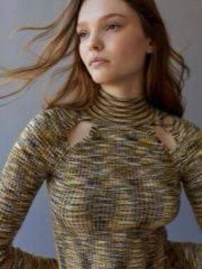 Urban Outfitters Aria Cut Out Space Dye Ribbed Sweater - Olive Green Multi